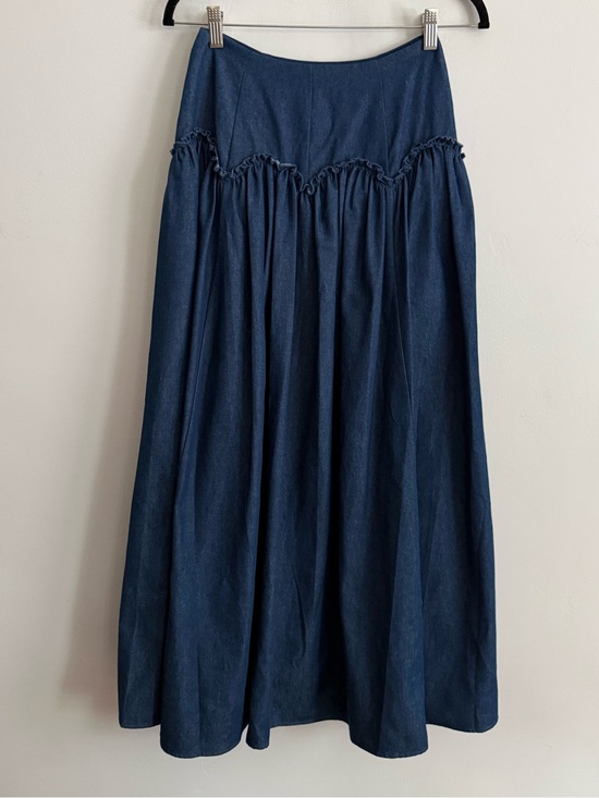 Mare Mare Dresses & Skirts - Mare Mare Chambray Ruffle Yoke Midi Skirt Blue Cotton Blend XS